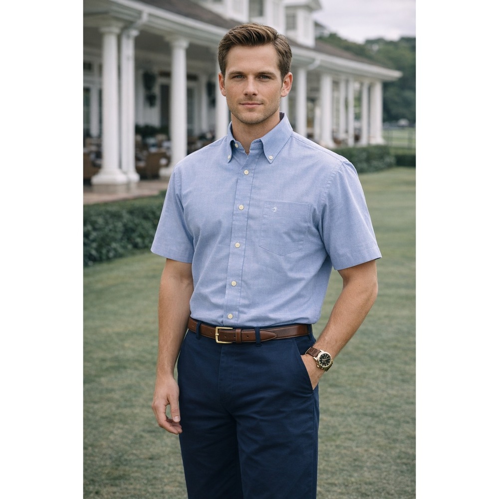 Duck Head Mens L SS Button Up Shirt Blue 16 Old Money Country Club Preppy Staple